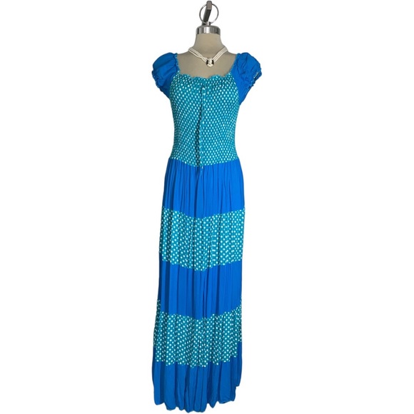 *NEW* UNIQUE INTL White and Blue Maxi Dress Size M - Picture 3 of 13